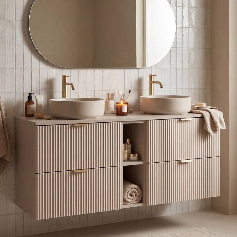 Waschtischunterschrank 140 cm mit Regal Willy - Kaschmir