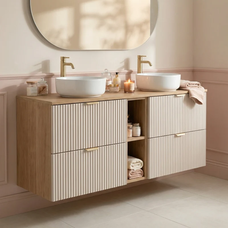 Waschtischunterschrank 140 cm mit Regal Willy - Kaschmir/Walnuss