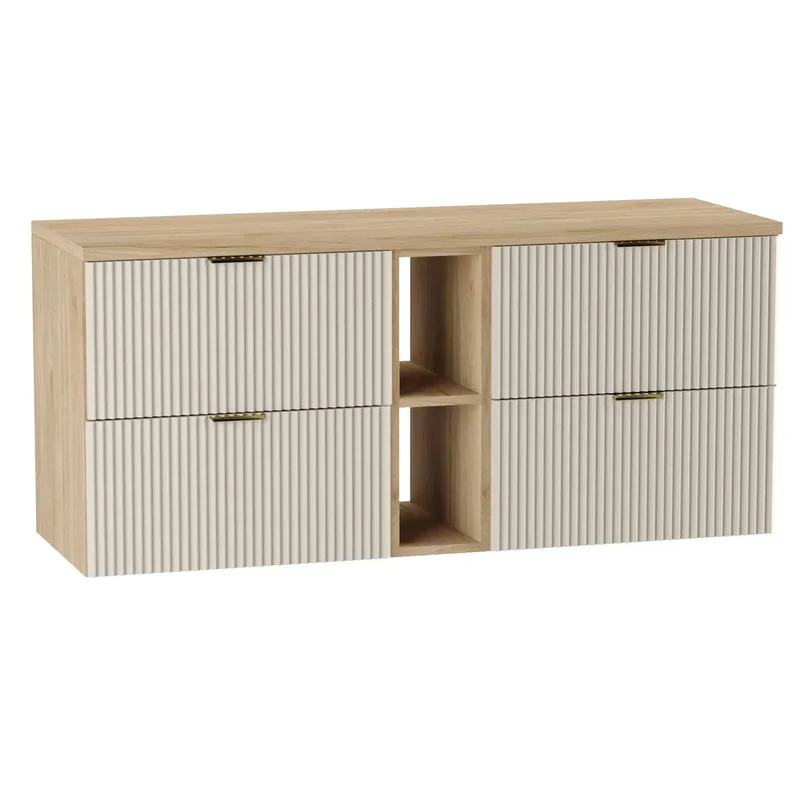 Waschtischunterschrank 140 cm mit Regal Willy - Kaschmir/Walnuss