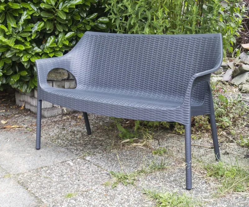 Outdoor - Bank aus Kunststoff in drei Farben, Gartenban mit Sitzauflage