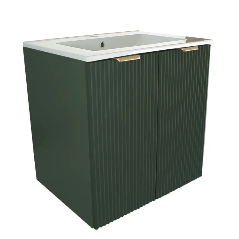 Waschtischunterschrank 60 cm mit Waschbecken, mit Türen Willy - Salbei