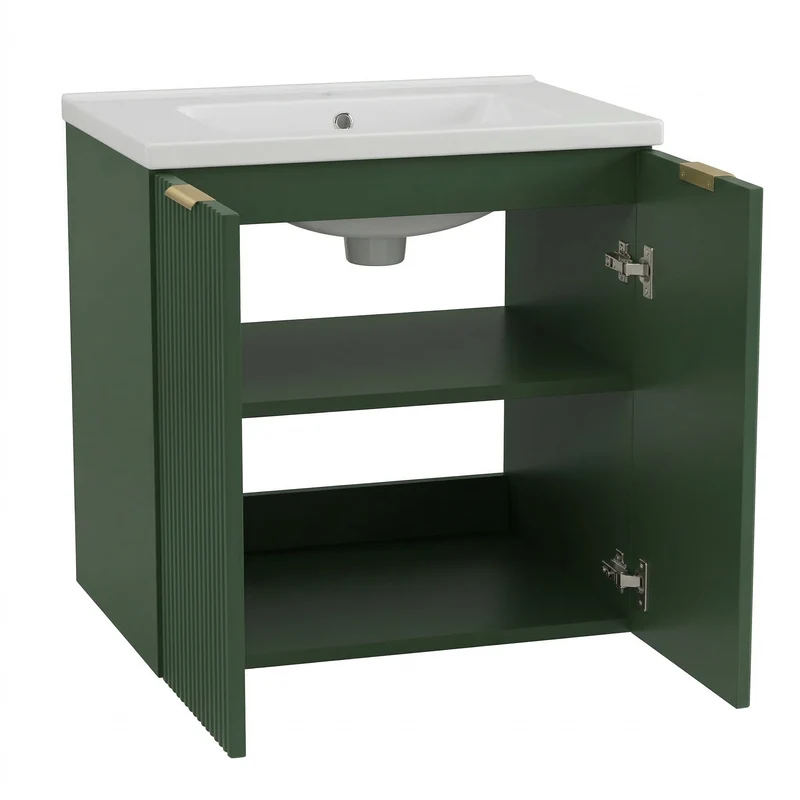 Waschtischunterschrank 60 cm mit Waschbecken, mit Türen Willy - Salbei