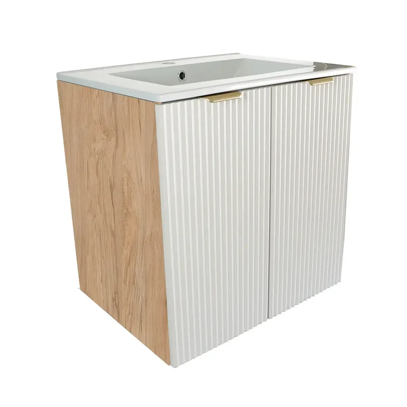Waschtischunterschrank 60 cm mit Waschbecken, mit Türen Willy - Weiß/Walnuss
