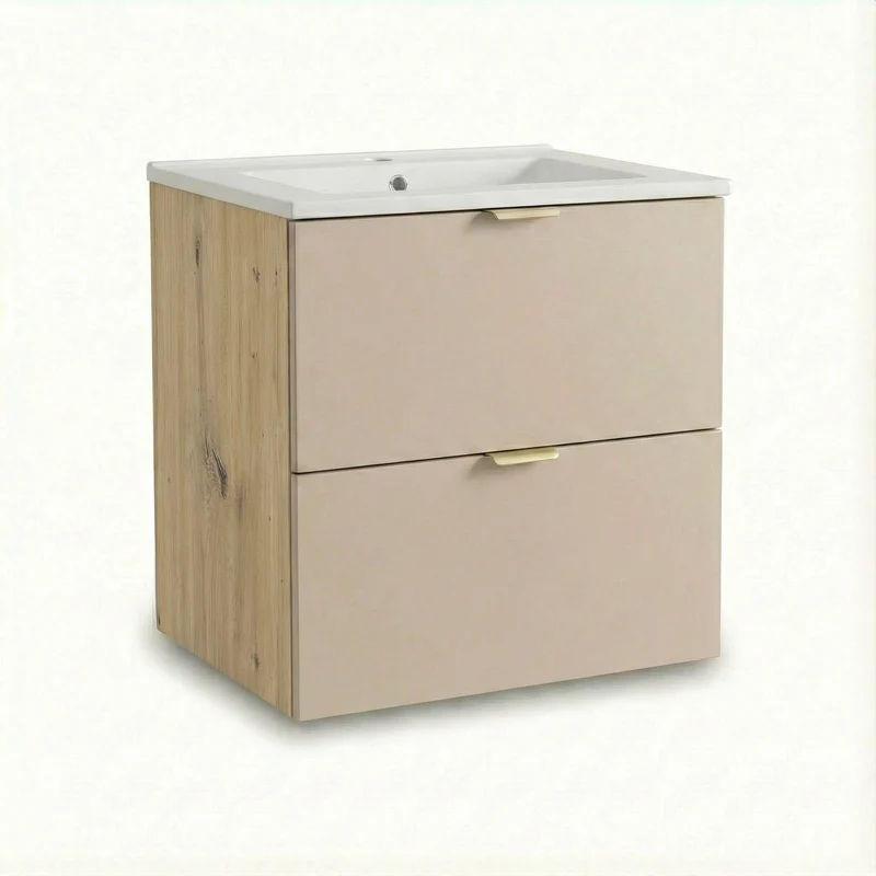 Waschtischunterschrank 60 cm mit Waschbecken Orio - Kaschmir/Eiche artisan