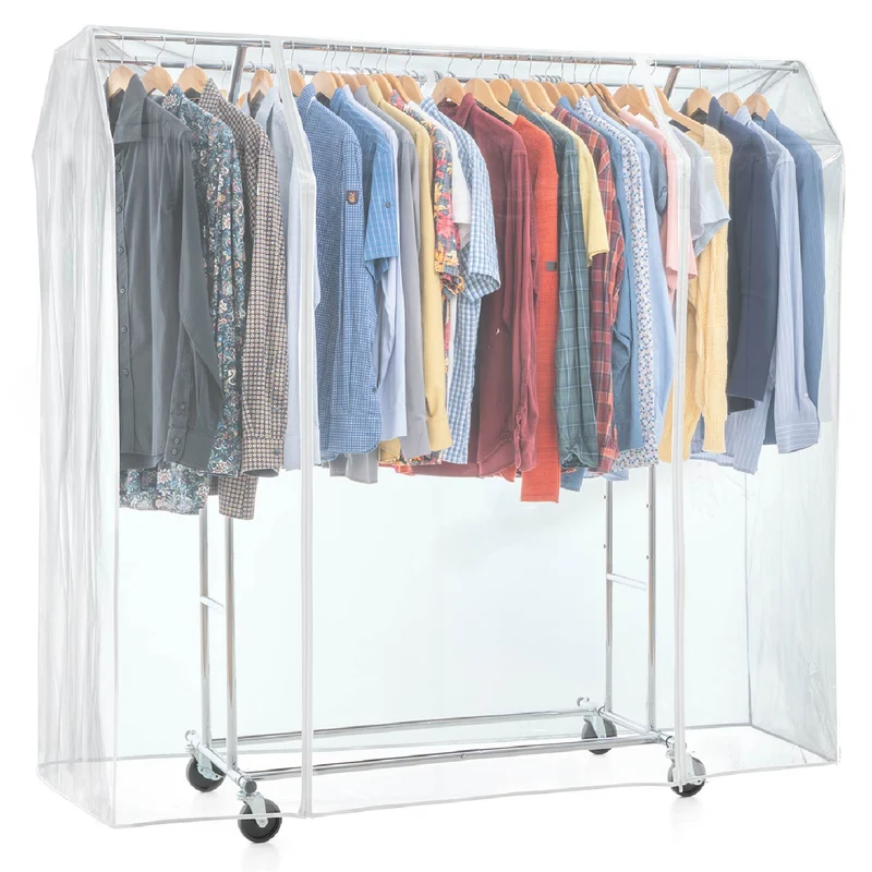 Tatkraft Denver & Safe – Schwerlast-Kleiderständer mit Schutzhülle, bis 110 kg, 2 Kleiderstangen, Falschrank Stabil auf Rollen, 129–169×55×148–172 cm