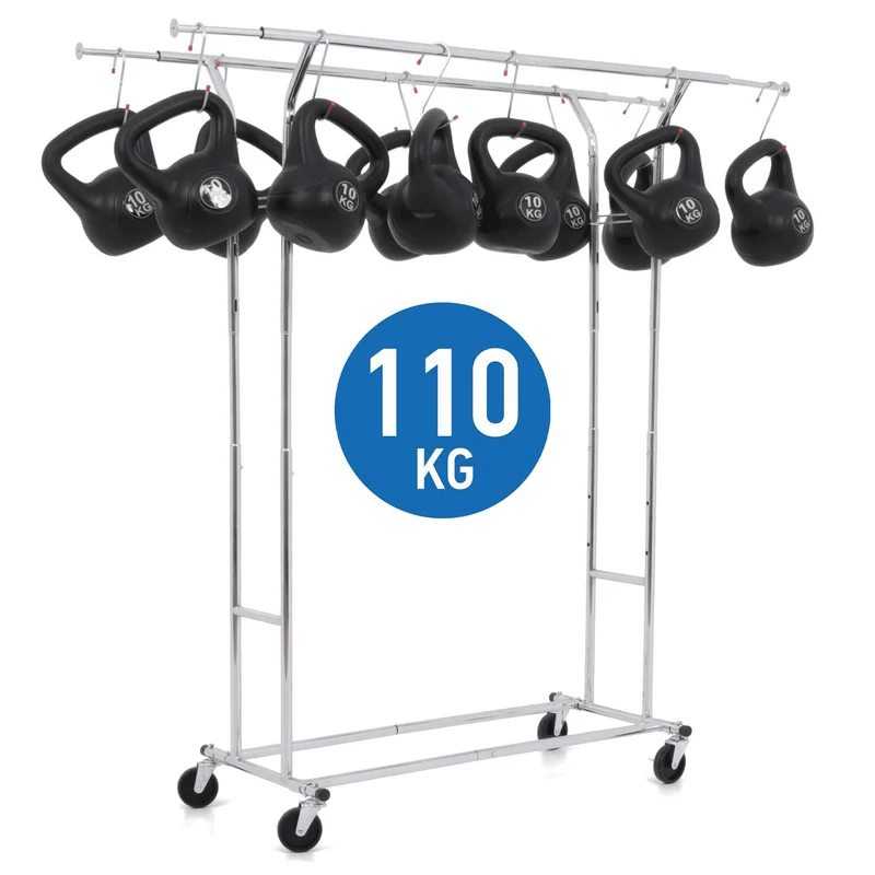Tatkraft Denver & Safe – Schwerlast-Kleiderständer mit Schutzhülle, bis 110 kg, 2 Kleiderstangen, Falschrank Stabil auf Rollen, 129–169×55×148–172 cm