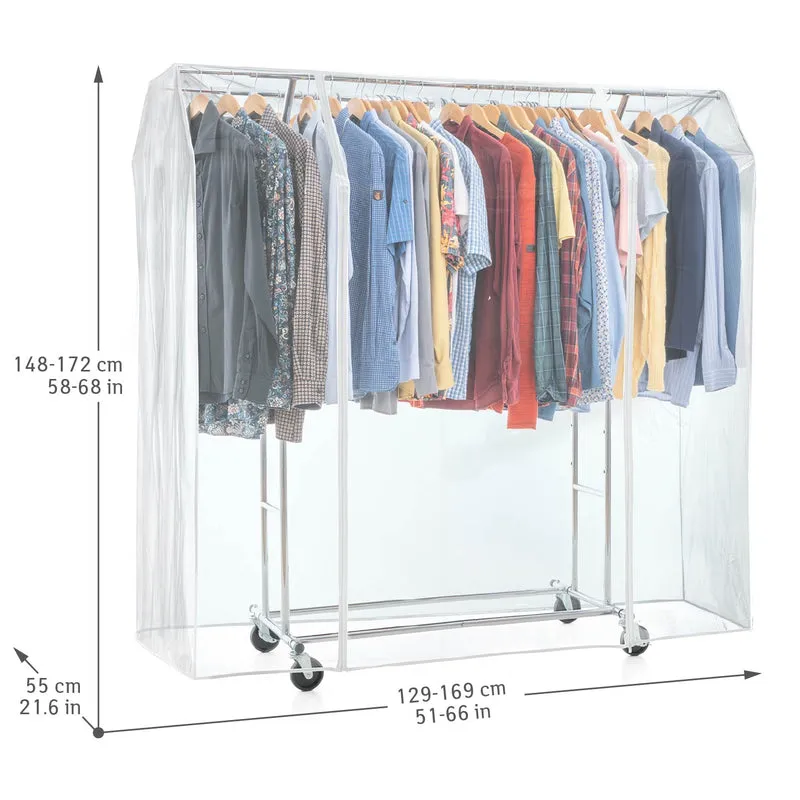 Tatkraft Denver & Safe – Schwerlast-Kleiderständer mit Schutzhülle, bis 110 kg, 2 Kleiderstangen, Falschrank Stabil auf Rollen, 129–169×55×148–172 cm