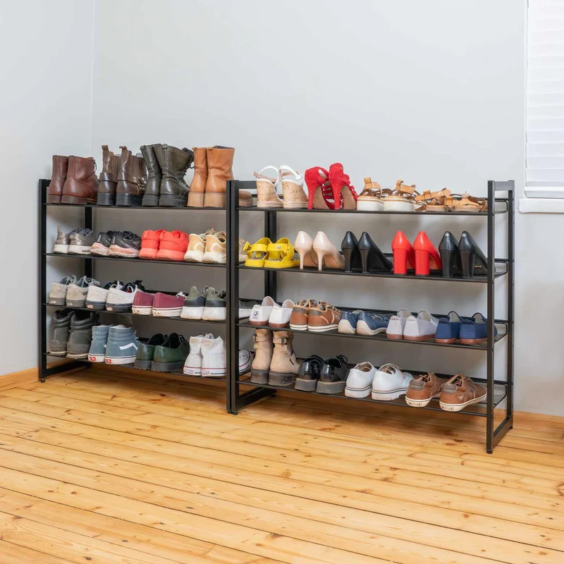 Tatkraft Giza – Schuhregal Metall, 8 Ablagen für bis zu 40 Paar Schuhe, bis 80 kg, stapelbar, Schuhregal Schmal, 92,3×30,5×163,4 cm, Schwarz
