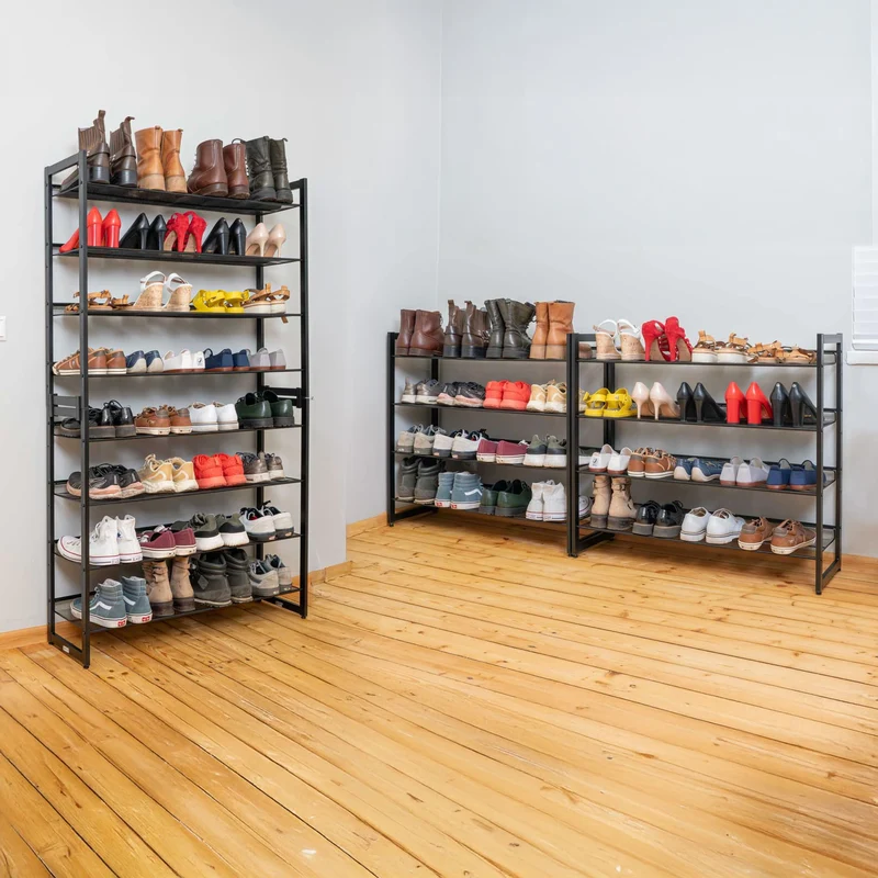 Tatkraft Giza – Schuhregal Metall, 8 Ablagen für bis zu 40 Paar Schuhe, bis 80 kg, stapelbar, Schuhregal Schmal, 92,3×30,5×163,4 cm, Schwarz