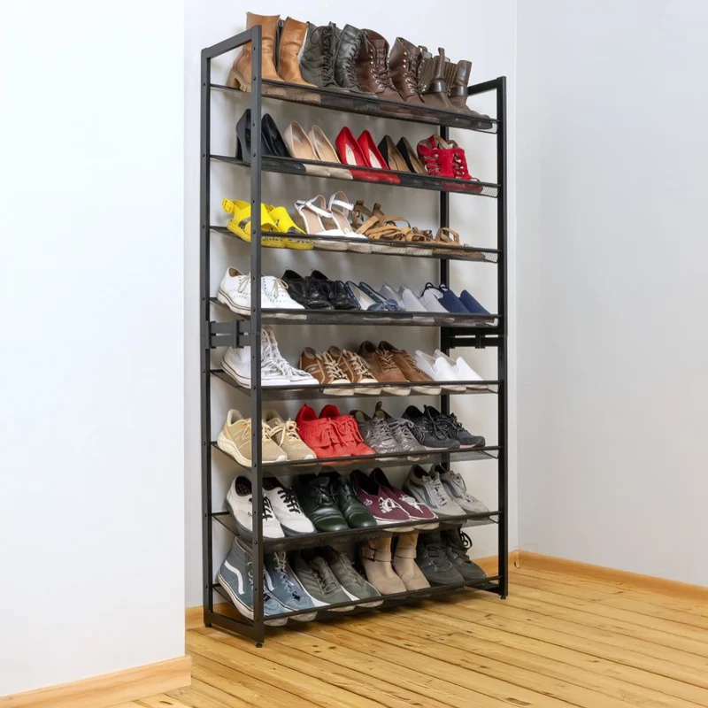 Tatkraft Giza – Schuhregal Metall, 8 Ablagen für bis zu 40 Paar Schuhe, bis 80 kg, stapelbar, Schuhregal Schmal, 92,3×30,5×163,4 cm, Schwarz