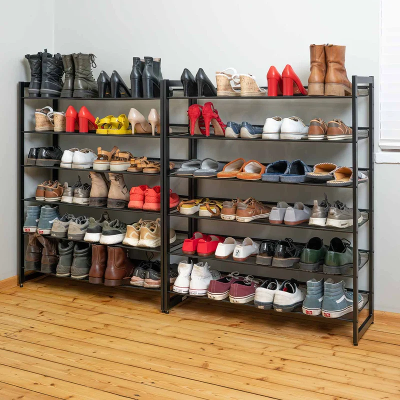 Tatkraft Eiffel – Schwerlast Schuhregal Metall, 12 Ablagen für bis zu 60 Paar Schuhe, bis 120 kg, Schuhragel Schmal, 92,5 × 30,7 × 223 cm, schwarz