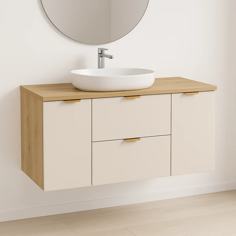 Waschtischunterschrank mit 2 Türen und 2 Schubladen 120 cm Orio - Kaschmir/Eiche artisan