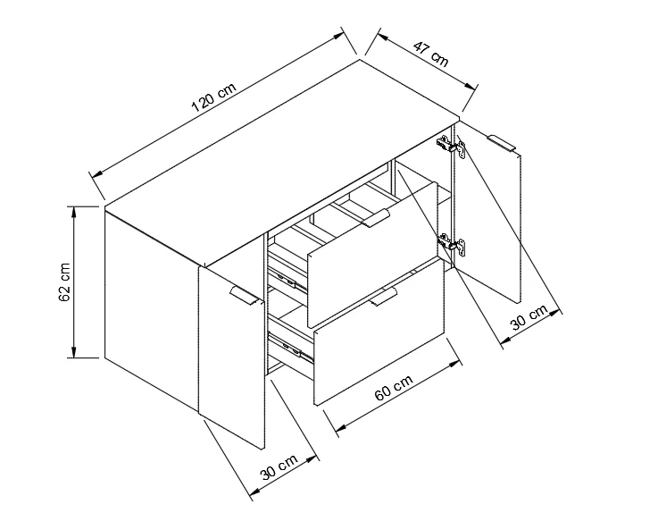 Waschtischunterschrank mit 2 Türen und 2 Schubladen 120 cm Orio - Kaschmir/Eiche artisan