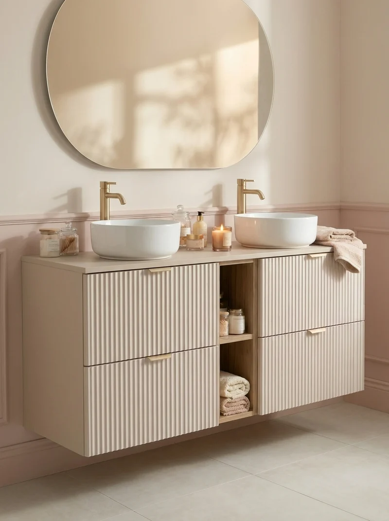 Waschtischunterschrank 140 cm mit Regal Willy - Kaschmir, Walnuss Regal
