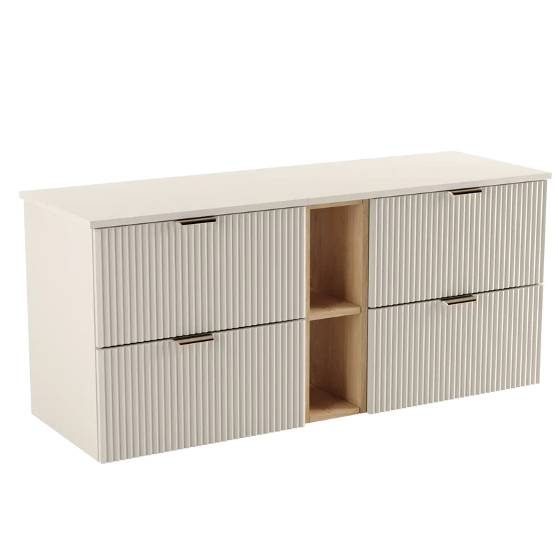 Waschtischunterschrank 140 cm mit Regal Willy - Kaschmir, Walnuss Regal