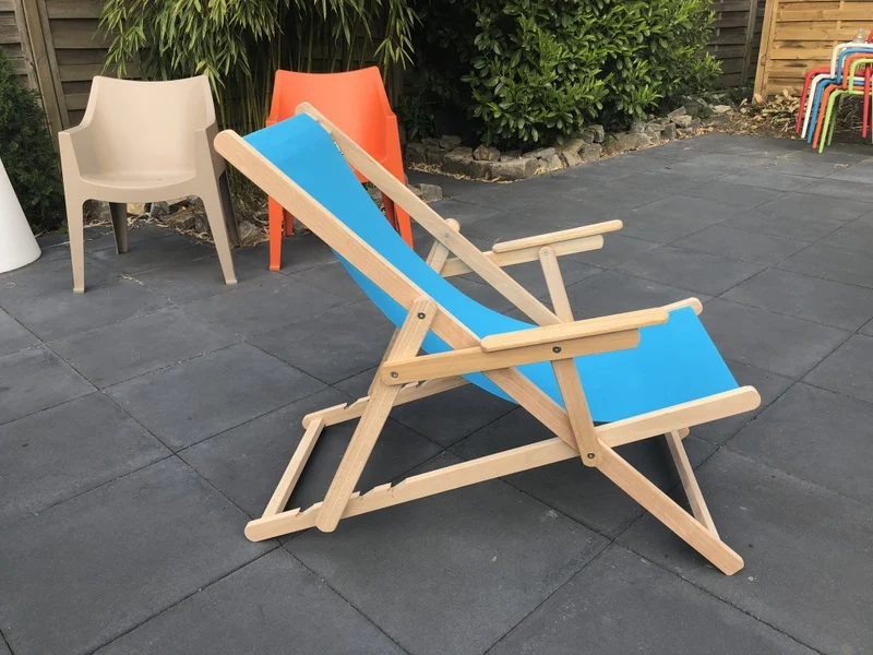 Sonnenliege türkis aus Massivholz und 100 % Baumwolle, Strandstuhl türkis