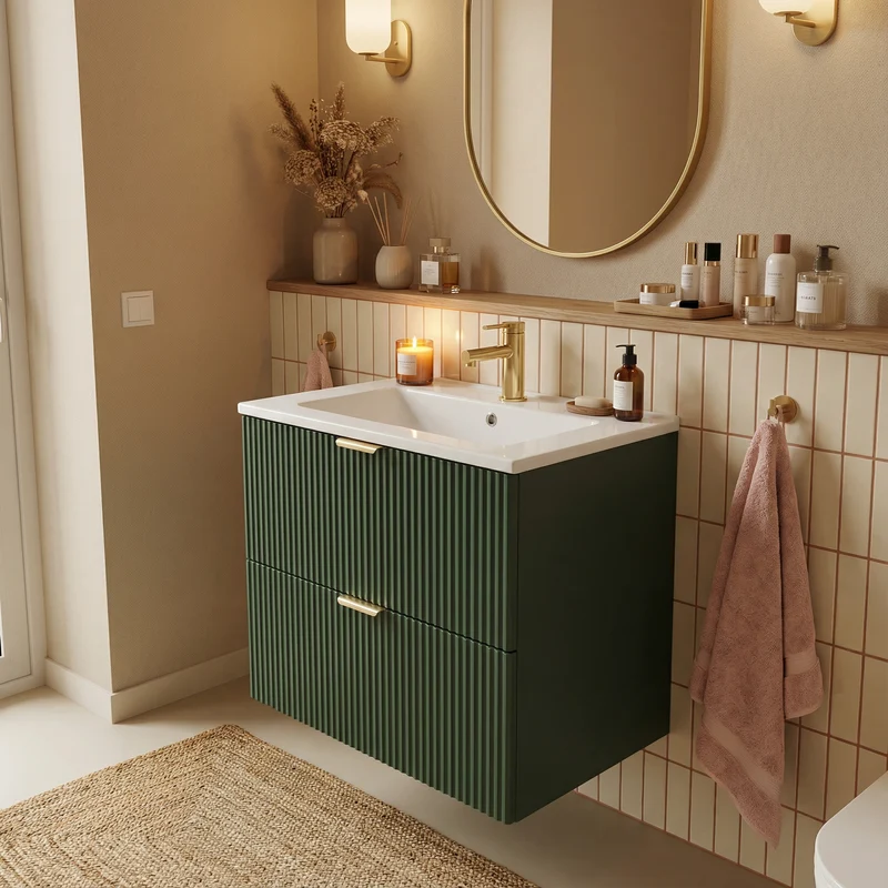 Waschtischunterschrank 60 cm mit Waschbecken Willy - Salbei