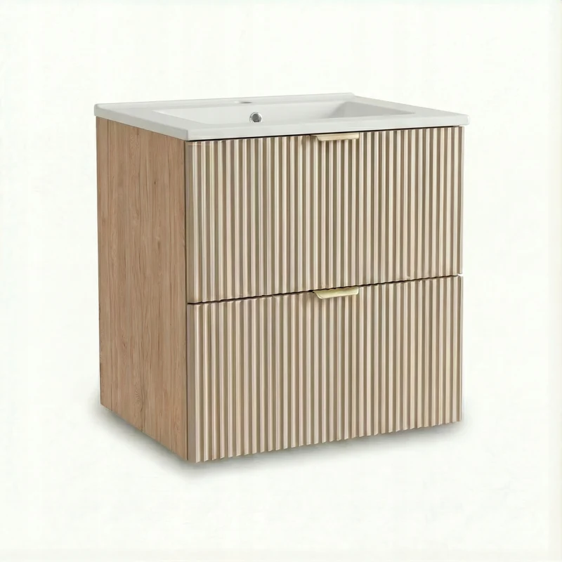 Waschtischunterschrank 60 cm mit Waschbecken Willy - Kaschmir/Walnuss