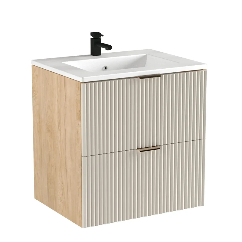 Waschtischunterschrank 60 cm mit Waschbecken Willy - Kaschmir/Walnuss