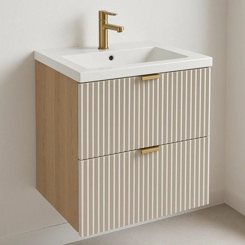 Waschtischunterschrank 60 cm mit Waschbecken Willy - Kaschmir/Walnuss