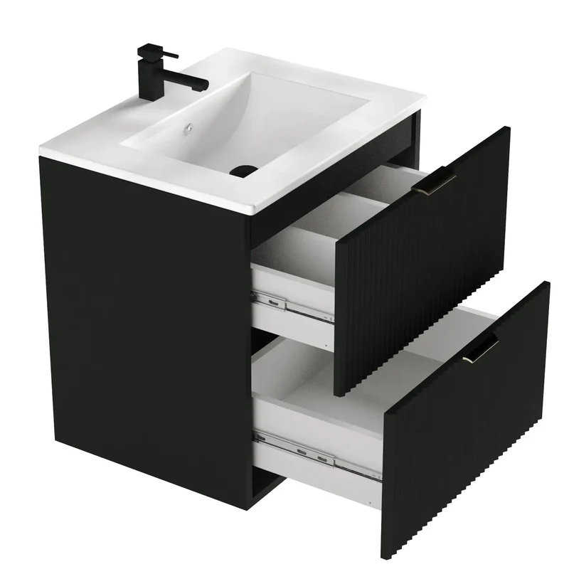 Waschtischunterschrank 60 cm mit Waschbecken Willy - Schwarz