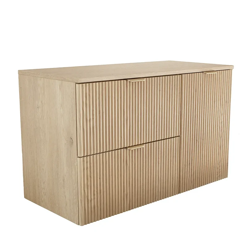 Waschtischunterschrank 100 cm mit Wäschekorb Willy - Eiche Cremona