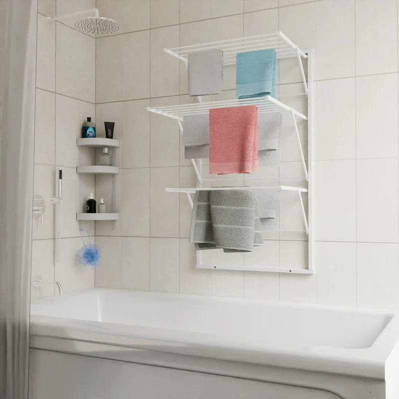 ARIT KARIM – klappbarer Wandwäscheständer mit 15 m Trockenlänge, Buchenholz und Aluminium, Weiß, Made in Italy