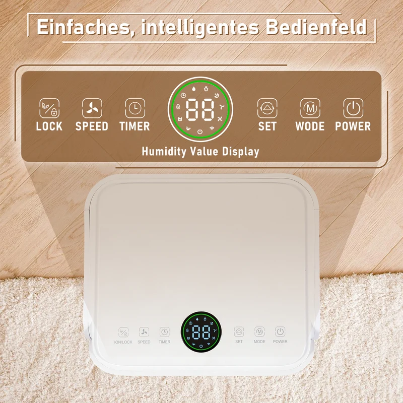 SWANEW 16L/Tag Luftentfeuchter Elektrisch, Luftentfeuchter, Digitalanzeige, Leise 35dB, Entfeuchter 24H Timer