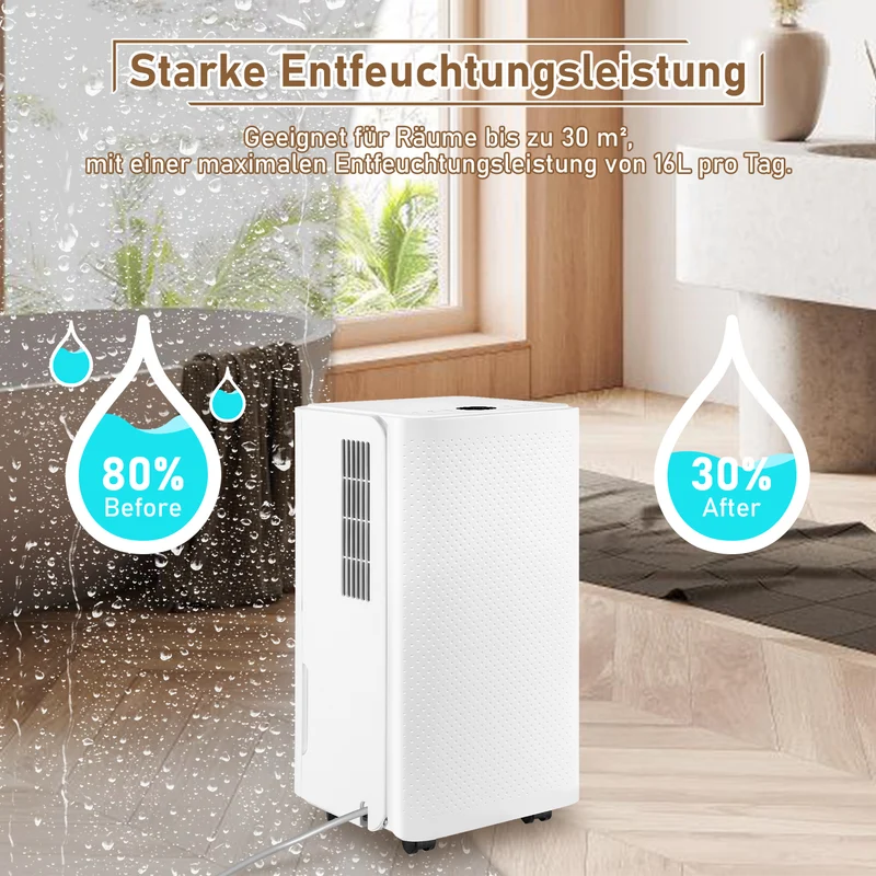 SWANEW 16L/Tag Luftentfeuchter Elektrisch, Luftentfeuchter, Digitalanzeige, Leise 35dB, Entfeuchter 24H Timer
