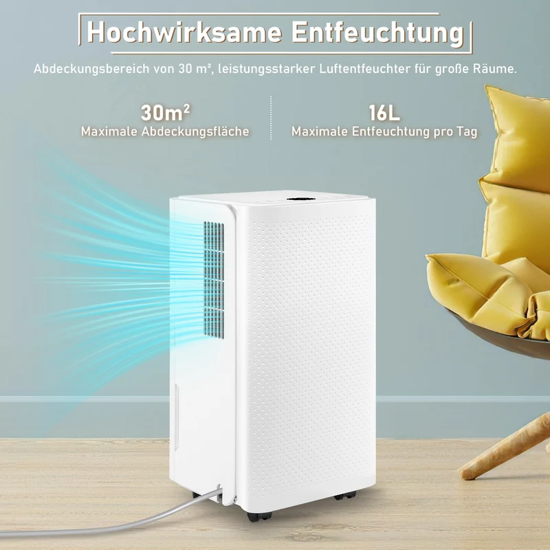 SWANEW 16L/Tag Luftentfeuchter Elektrisch, Luftentfeuchter, Digitalanzeige, Leise 35dB, Entfeuchter 24H Timer