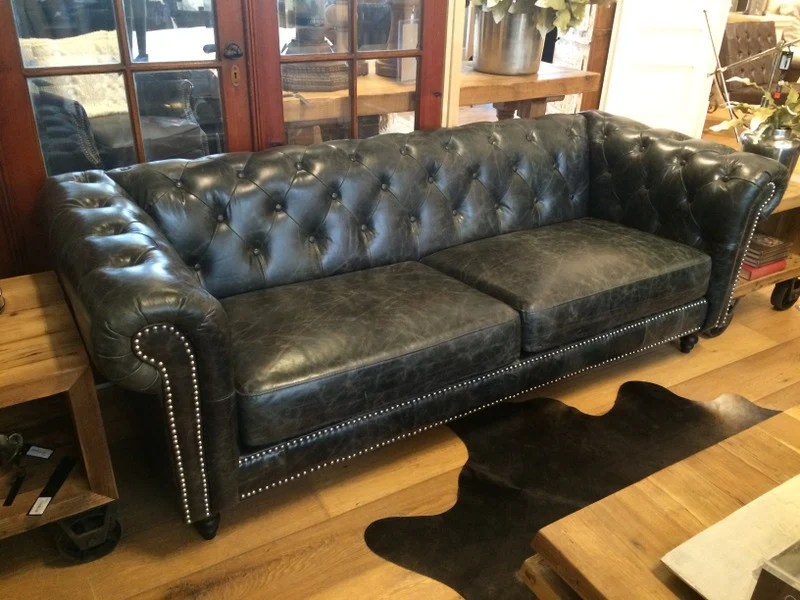 Chesterfield Sofa schwarz Echtleder