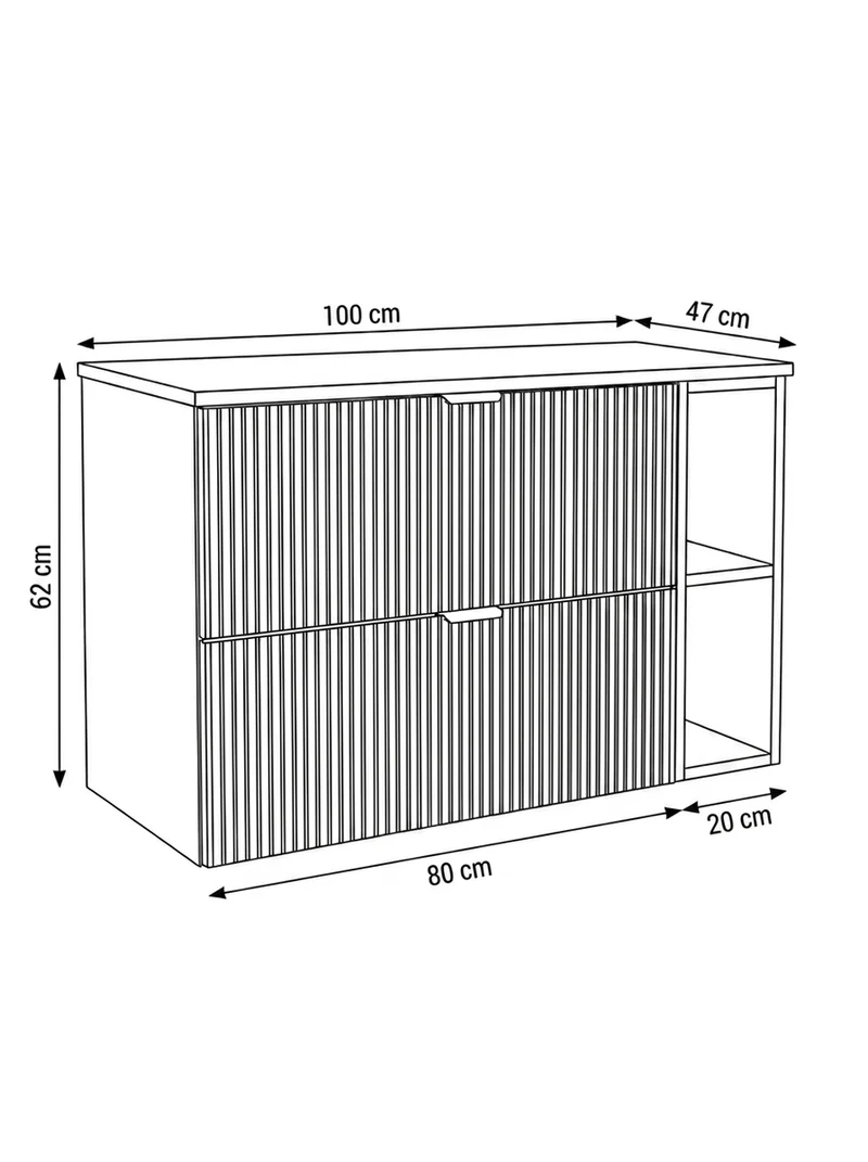 Waschtischunterschrank mit Regal 100 cm Willy - Kaschmir, Walnussplatte