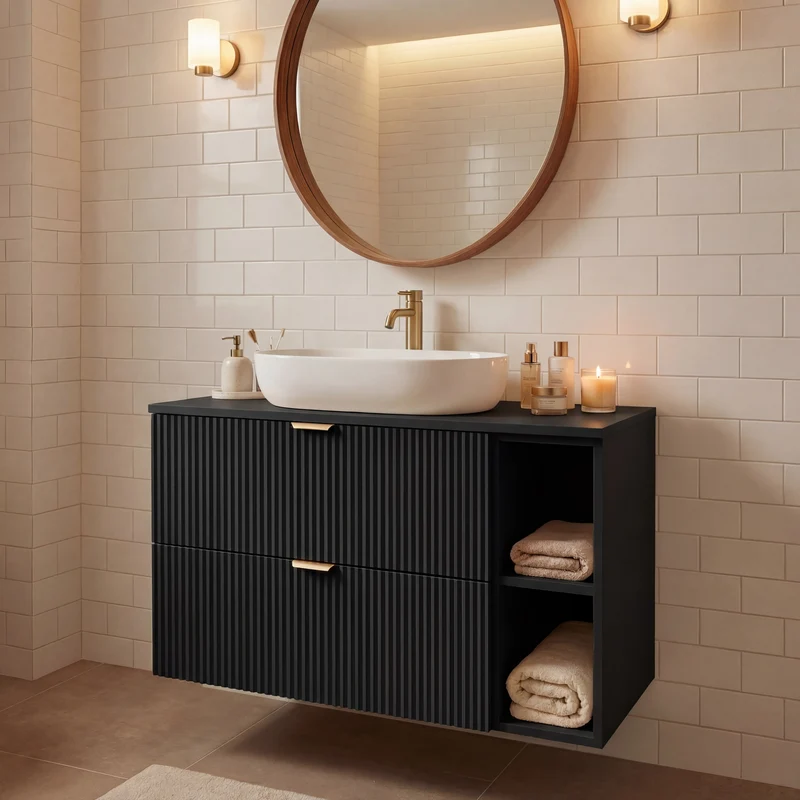 Waschtischunterschrank mit Regal 100 cm Willy - Schwarz