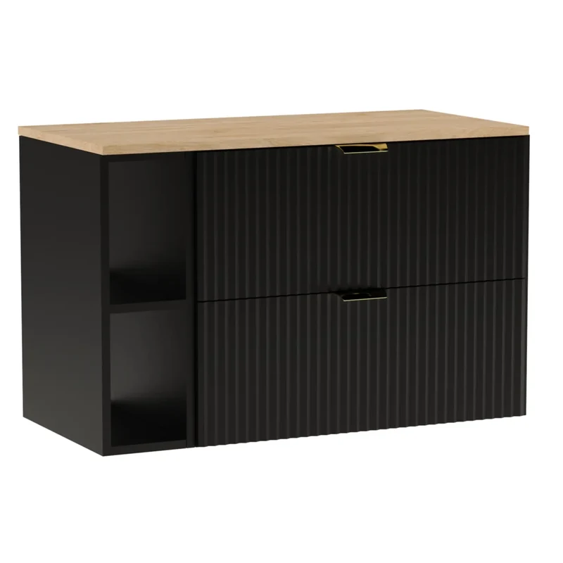 Waschtischunterschrank 100 cm Willy - Schwarz, Walnussplatte