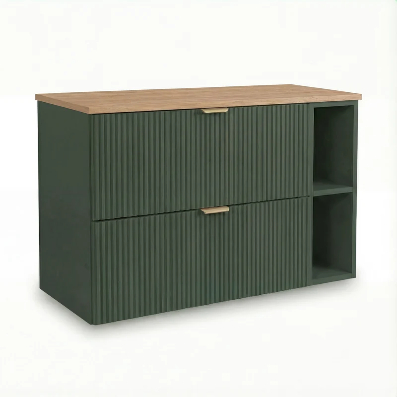 Waschtischunterschrank mit Regal 100 cm Willy - Salbei, Walnussplatte