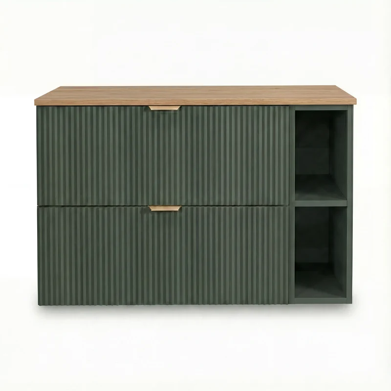 Waschtischunterschrank mit Regal 100 cm Willy - Salbei, Walnussplatte
