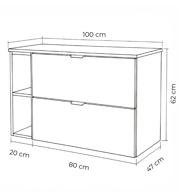 Waschtischunterschrank mit Regal 100 cm Orio - Kaschmir/Eiche artisan
