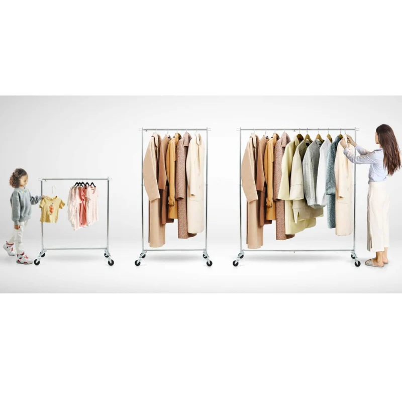Tatkraft Urban – Kleiderständer stabil auf Rollen, in Länge und Höhe ausziehbar, 93–140×41×114–175 cm, bis 60 kg, aus rostfreiem, verchromter Stahl