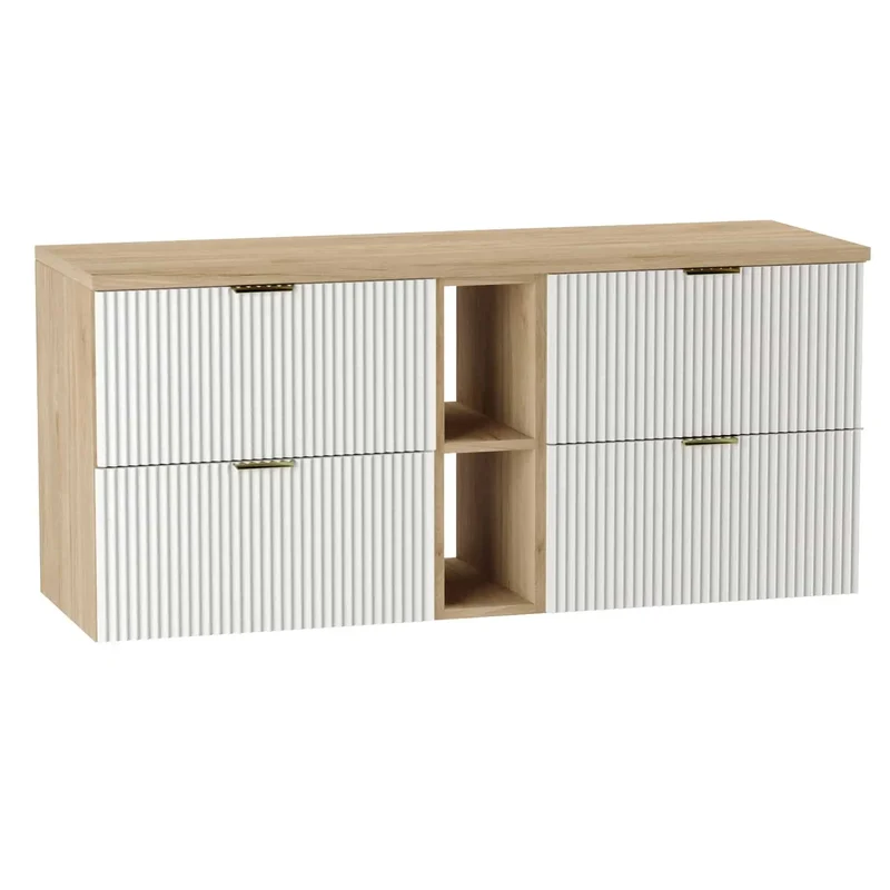 Waschtischunterschrank 140 cm mit Regal Willy - Weiß/Walnuss
