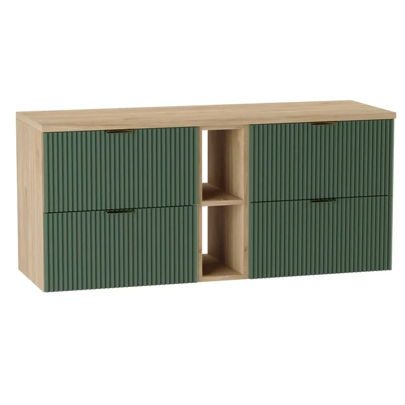 Waschtischunterschrank 140 cm mit Regal Willy - Salbei/Walnuss