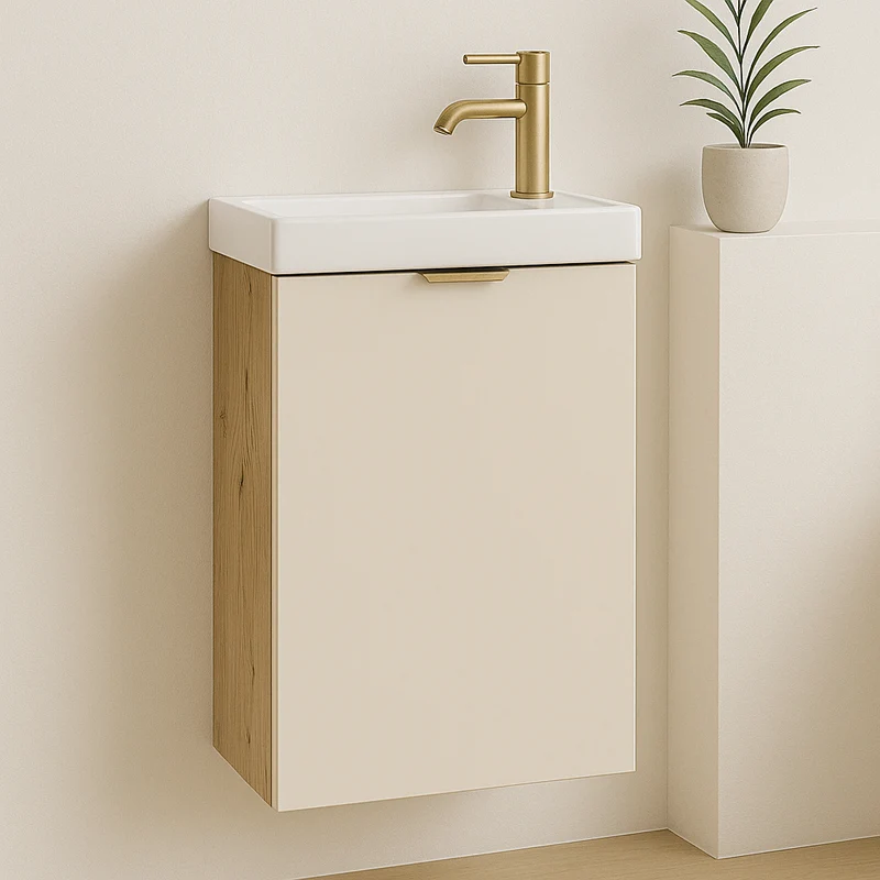 Waschtischunterschrank 40 cm mit Waschbecken Orio - Kaschmir/Eiche artisan