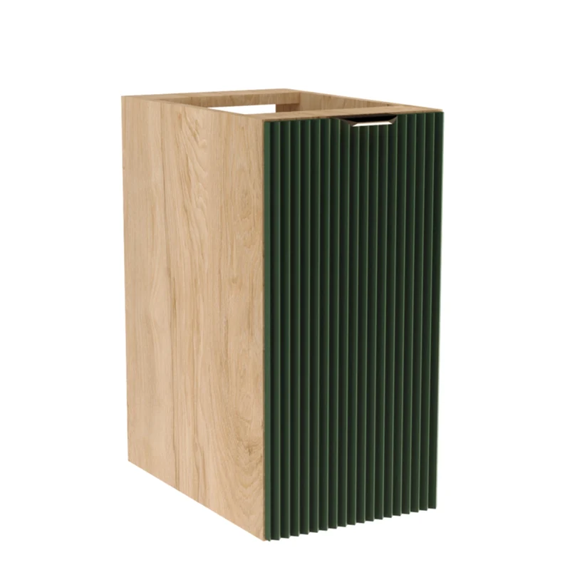 Badezimmerschrank 30 cm, geriffelte Fronten, 1 Tür Willy - Salbei/Walnuss