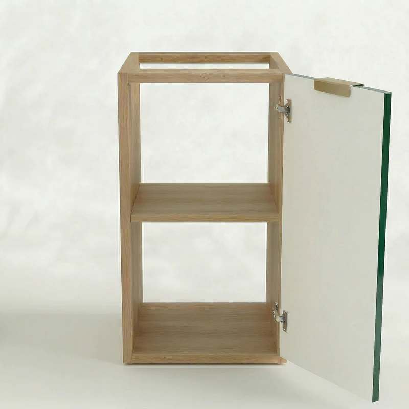 Badezimmerschrank 30 cm, geriffelte Fronten, 1 Tür Willy - Salbei/Walnuss