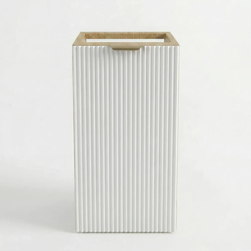 Badezimmerschrank 30 cm, geriffelte Fronten, 1 Tür Willy - Weiß/Walnuss