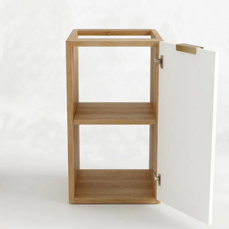 Badezimmerschrank 30 cm, geriffelte Fronten, 1 Tür Willy - Weiß/Walnuss