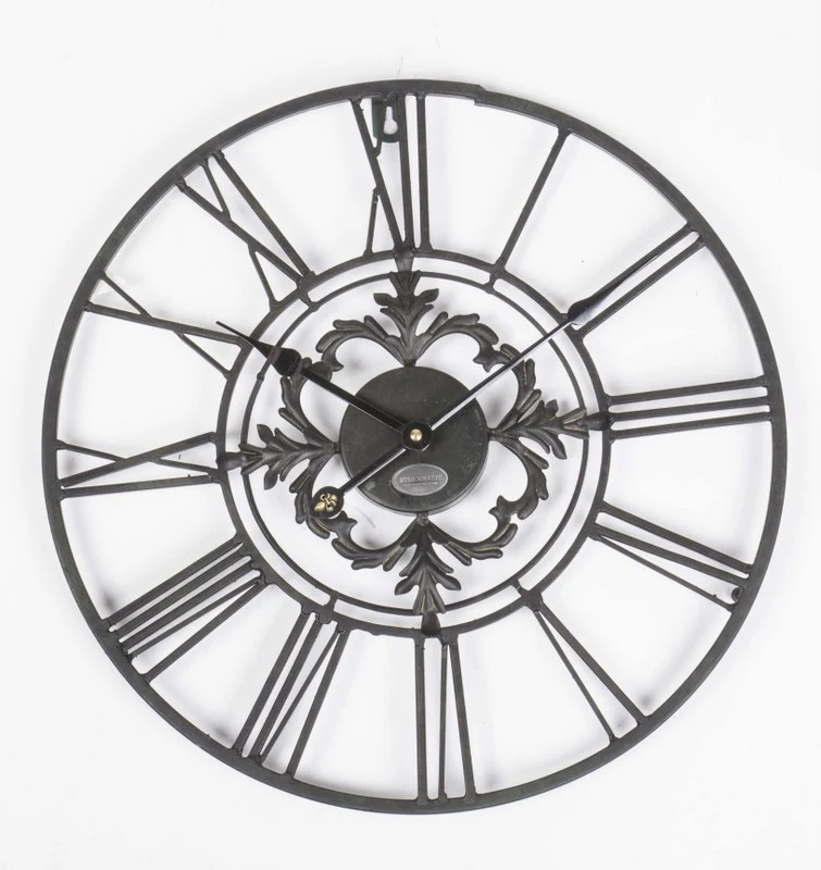 Wanduhr Metall im Landhausstil, Uhr schwarz vintage, Ø 102 cm