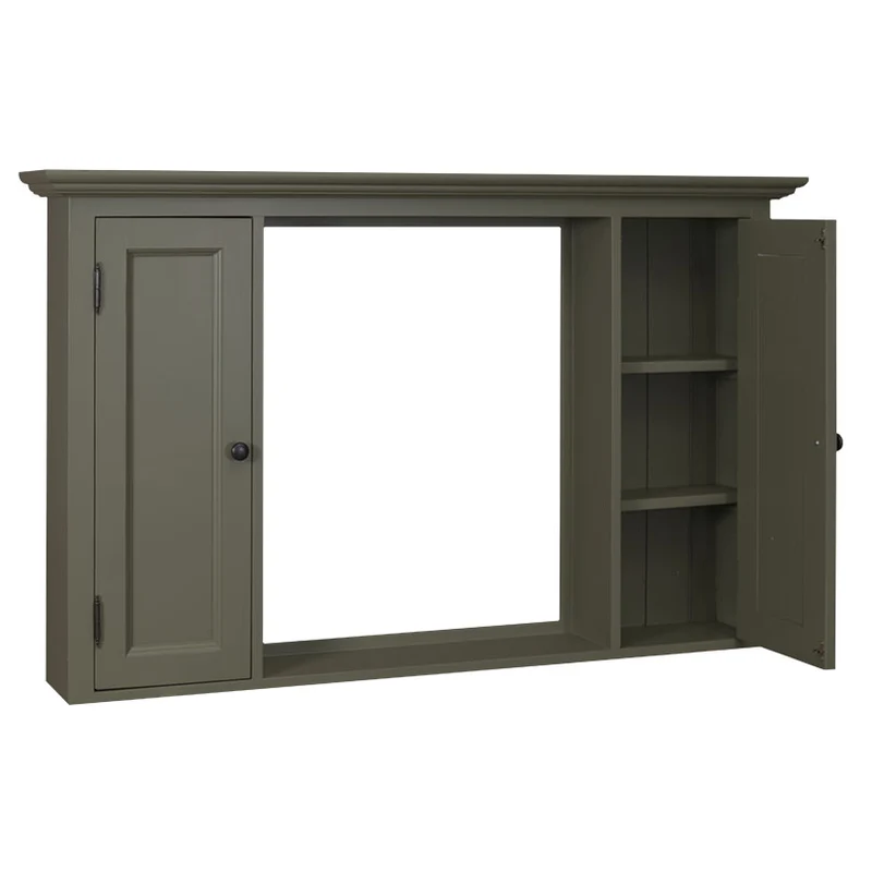 Spiegelschrank grau Massivholz, Spiegel im Landhausstil, Maße 131x80 cm