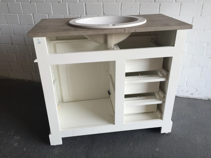 Waschtisch weiß-braun Massivholz, Waschtisch im Landhausstil, Spiegel optional