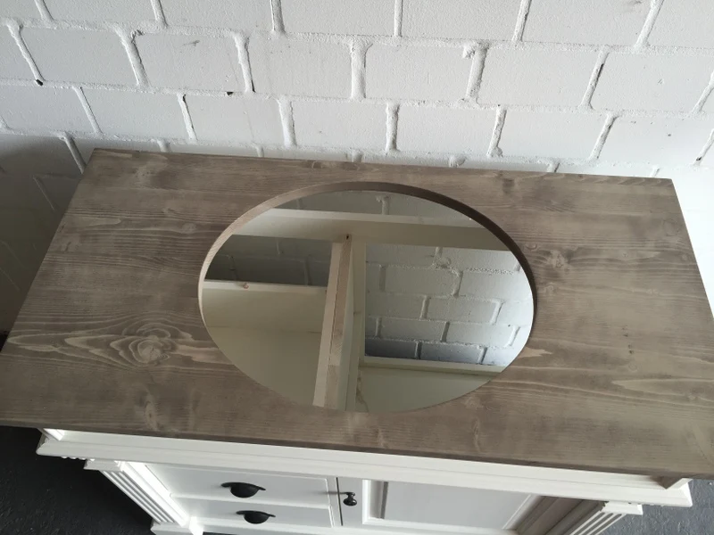 Waschtisch weiß-braun Massivholz, Waschtisch im Landhausstil, Spiegel optional