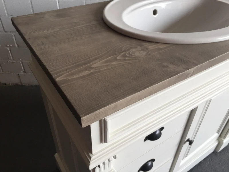 Waschtisch weiß-braun Massivholz, Waschtisch im Landhausstil, Spiegel optional